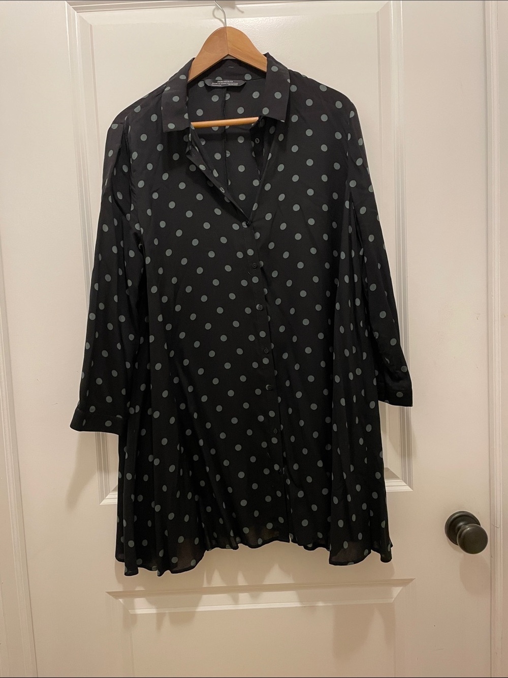 Zara Black Long-Sleeve Polka Dot Dress with Gray Dots